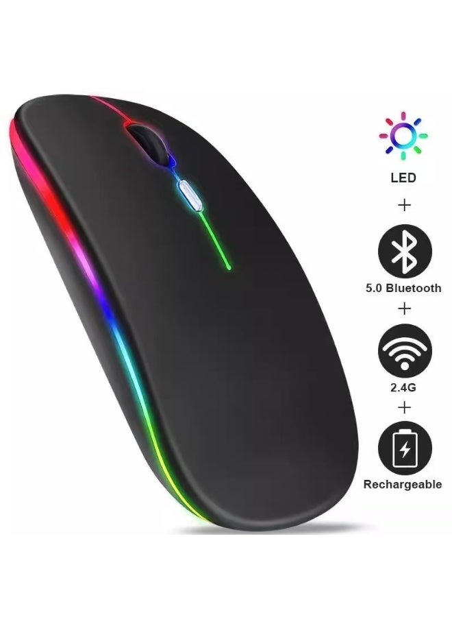 T-WOLF LED RGB Wireless Bluetooth Mouse, Bluetooth 3.0/5.2 + USB, 2.4GHz Rechargeable Silent Bluetooth Wireless Mouse, Computer Mice with USB Receiver - Image 1